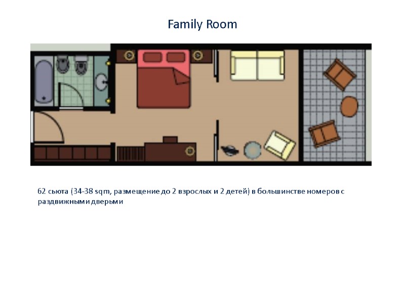 Family Room 62 сьюта (34-38 sqm, размещение до 2 взрослых и 2 детей) в